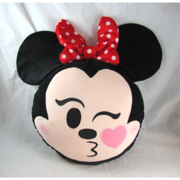 Disney Minnie Mouse Emoji Throw Pillow Round Ears 2 Sided Reversible 18 x 19 - Picture 2 of 8